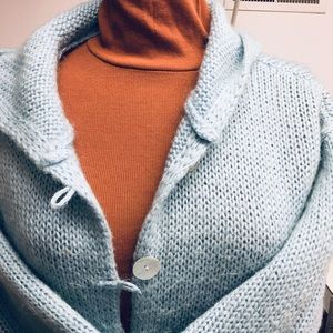 Hooded Blue Mohair Blend Sweater Medium